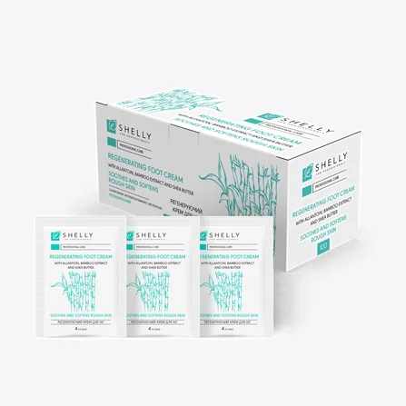 Crema piedi rigenerante con allantoina, estratto di bambù e burro di karité Shelly 4 ml x 100 pz
