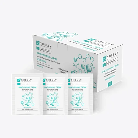 Crema per mani e unghie con cheratina, argento ed estratto di arnica Shelly 4 ml x 100 pz