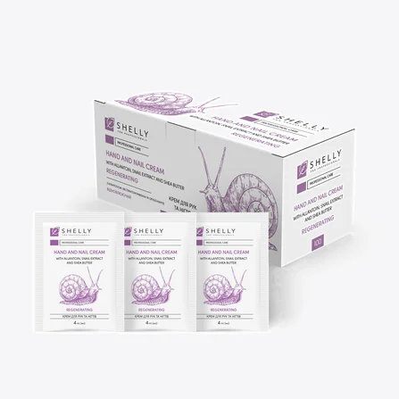 Crema per mani e unghie con allantoina, estratto di lumaca e burro di karité Shelly 4 ml x 100 pz