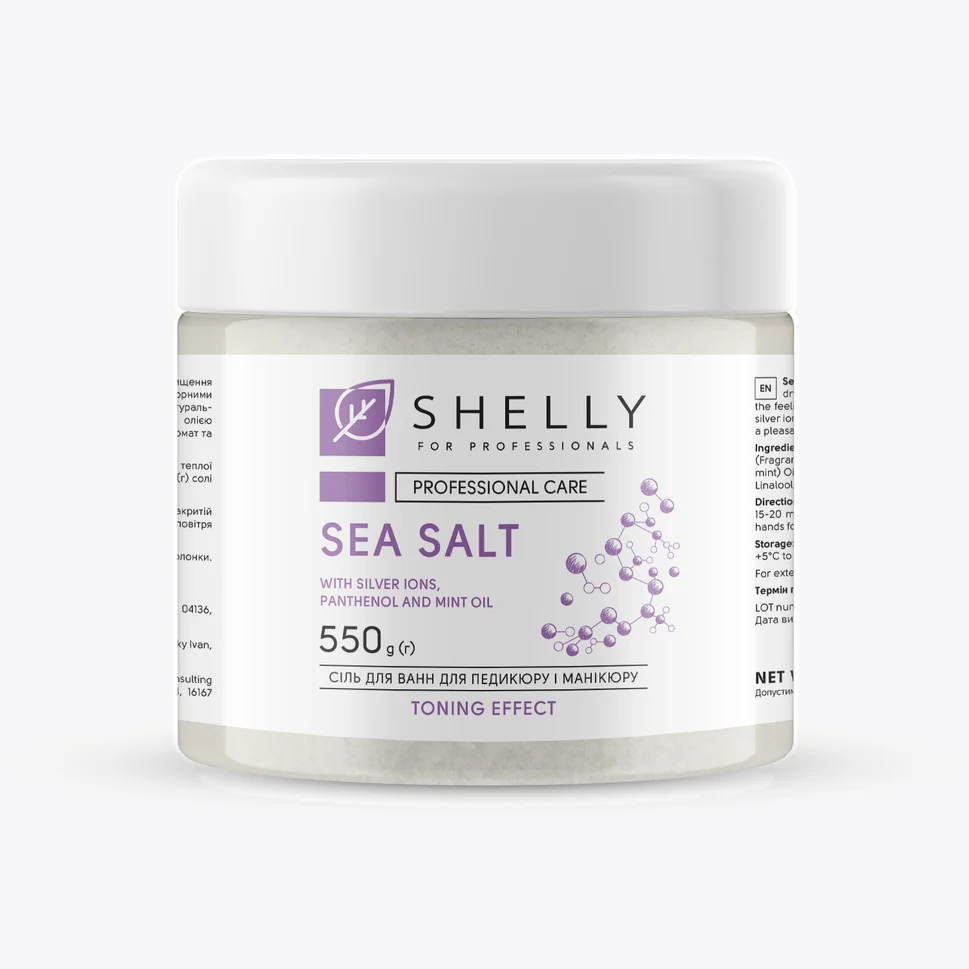 Sale marino per manicure e pedicure con ioni d'argento, pantenolo e olio di menta Shelly