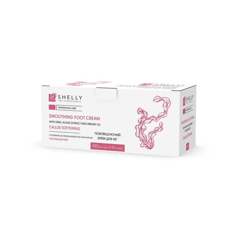 Crema piedi emolliente con urea, estratto di alghe e olio di argan Shelly 4 ml x 100 pz