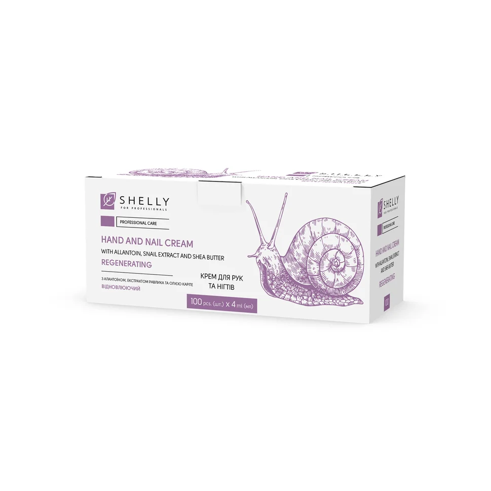 Crema per mani e unghie con allantoina, estratto di lumaca e burro di karité Shelly 4 ml x 100 pz