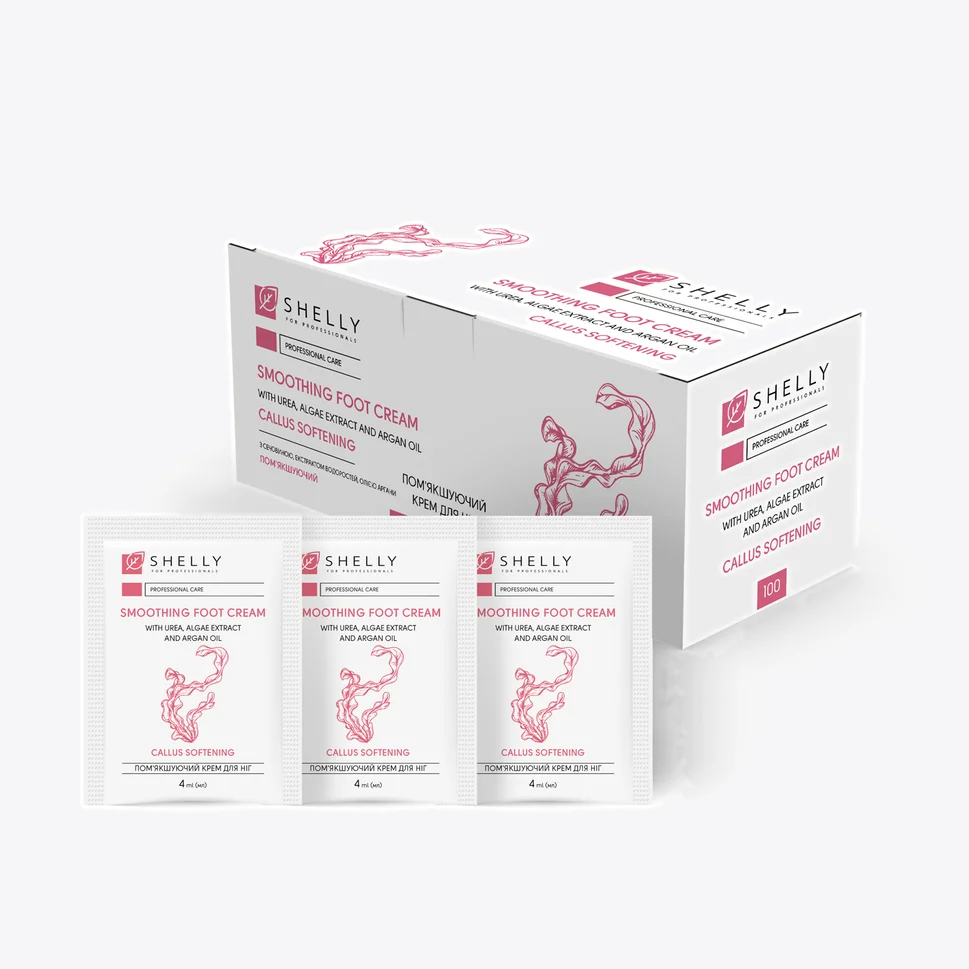Crema piedi emolliente con urea, estratto di alghe e olio di argan Shelly 4 ml x 100 pz