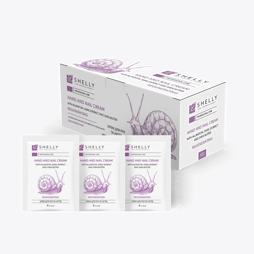 Crema per mani e unghie con allantoina, estratto di lumaca e burro di karité Shelly 4 ml x 100 pz