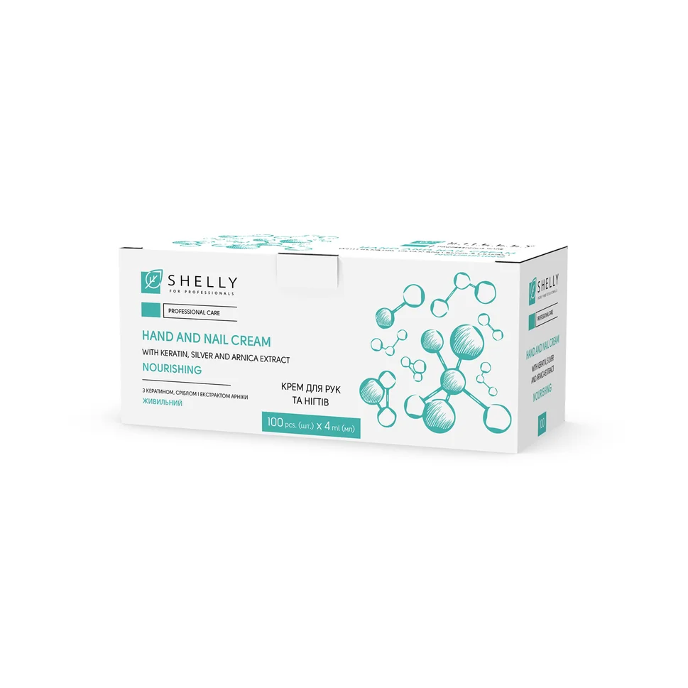 Crema per mani e unghie con cheratina, argento ed estratto di arnica Shelly 4 ml x 100 pz