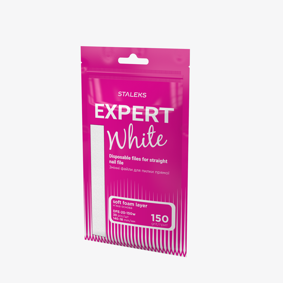 Disposable white straight nail files on a layer of soft foam EXPERT 20, 150 grit (30 pcs.) — Photo 4