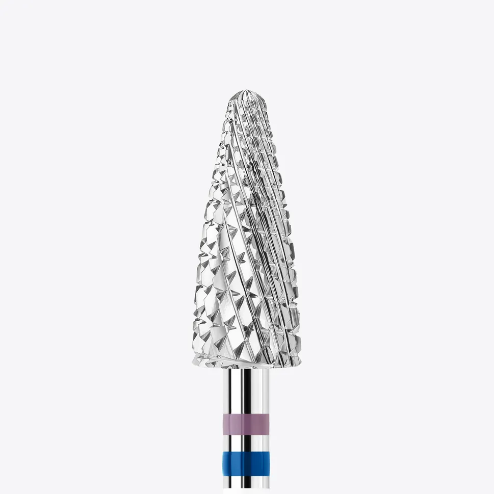 Punta de fresa de carburo de tungsteno KWARK Shark Blade para zurdos – Cónica ancha con extremo redondeado de 6 mm, azul/morado