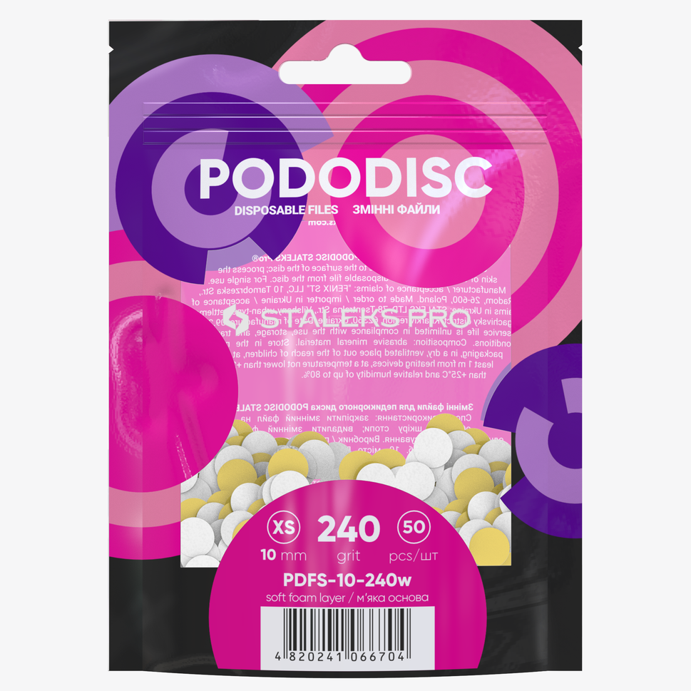Limas de recambio con base blanda para el disco de pedicura PODODISC STALEKS PRO XS, grano 240 (50 uds.)