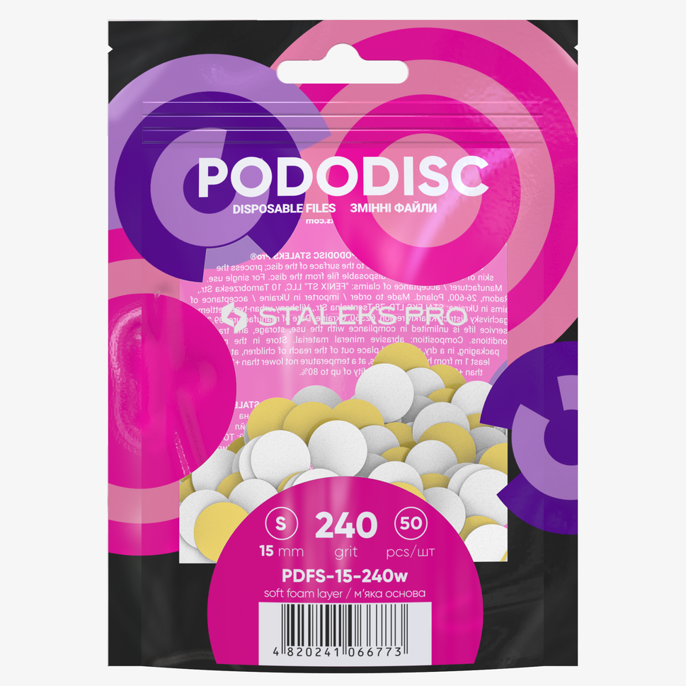 Limas de recambio con base blanda para el disco de pedicura PODODISC STALEKS PRO S, grano 240 (50 uds.)
