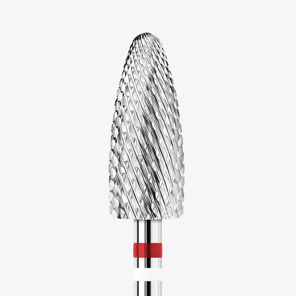 Punta de fresa de carburo de tungsteno KWARK para zurdos – Cónica con extremo redondeado de 6 mm, roja