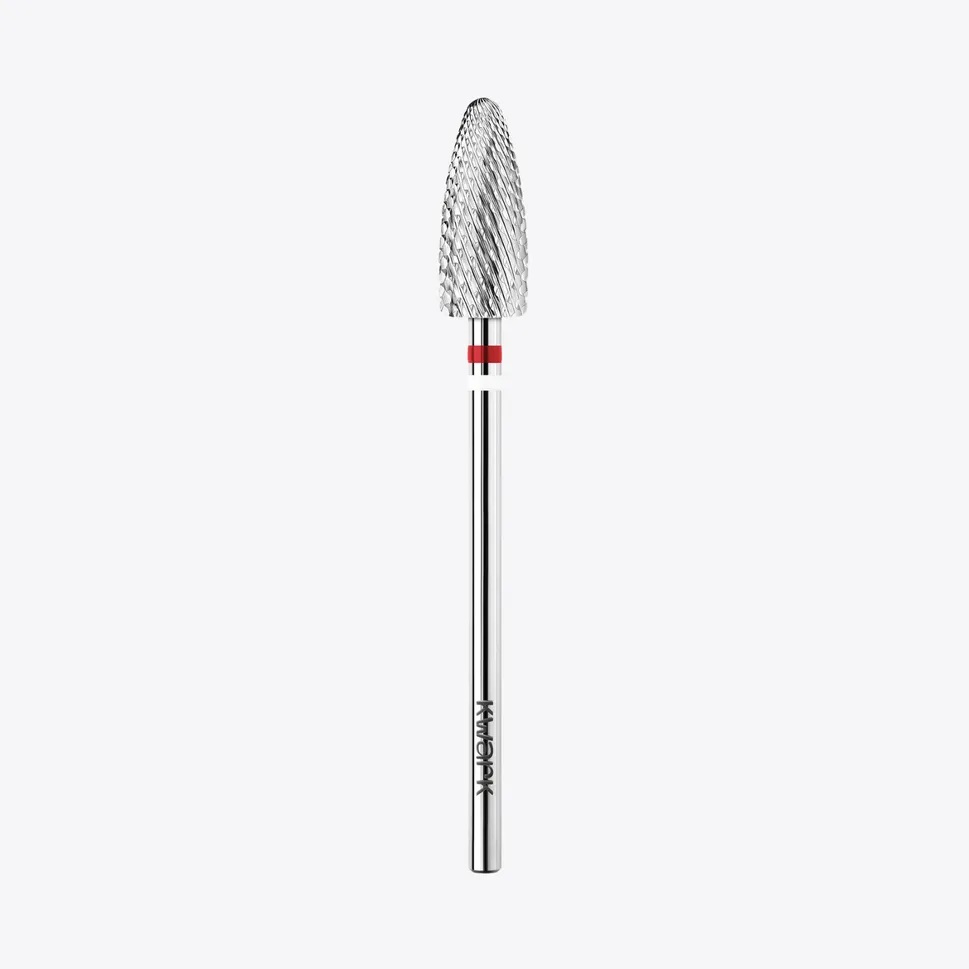 Punta de fresa de carburo de tungsteno KWARK para zurdos – Cónica con extremo redondeado de 6 mm, roja — Photo 1