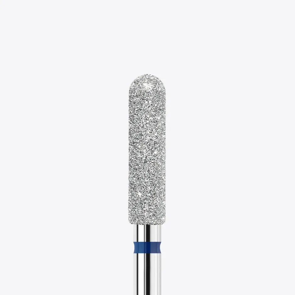Punta de fresa diamantada y platinada KWARK – Cilíndrica alargada con extremo redondeado de 3 mm, azul