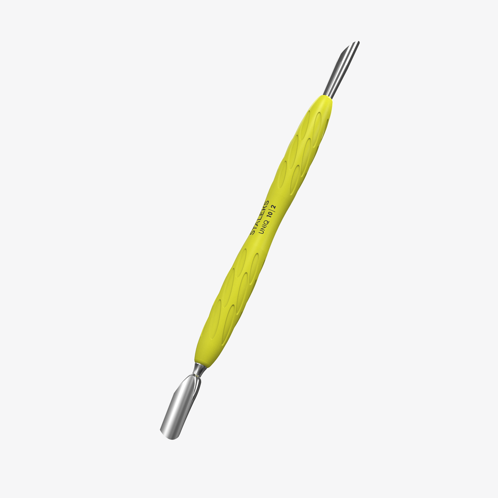 Empujador para manicura Gummy con mango de silicona UNIQ 10 TYPE 2 (empujador redondeado, estrecho y biselado)