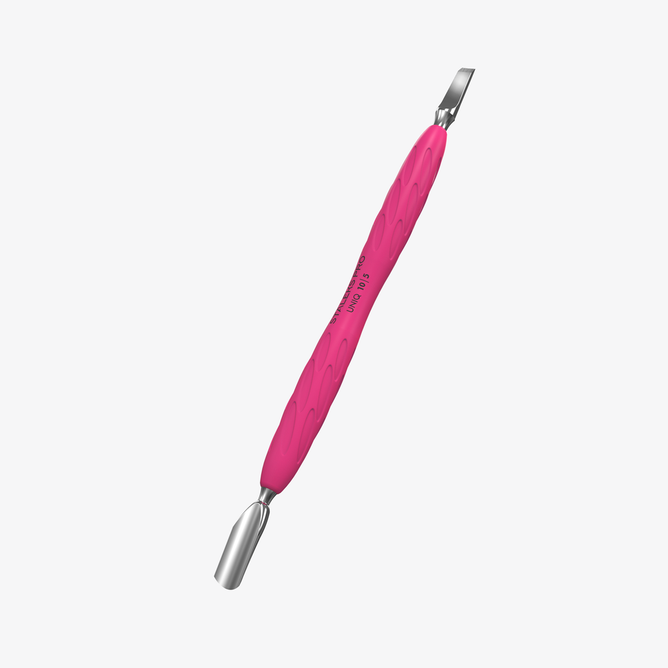 UNIQ 10 TYPE 5 Gummy Cuticle Pusher with Silicone Handle (Tapered, Rounded Pusher and Straight Blade)